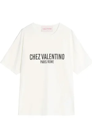 VALENTINO GARAVANI Koszulki, Kobieta, Biały, M, Len, Casual Bawełniany T-shirt w Czarnym
