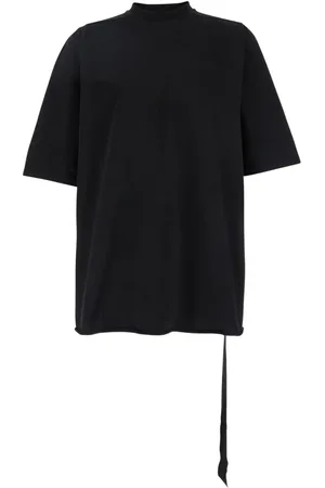 Rick Owens Koszulki, Mężczyzna, Czarny, L, Bawełna, Czarny T-shirt z okrągłym dekoltem i szerokim pasem