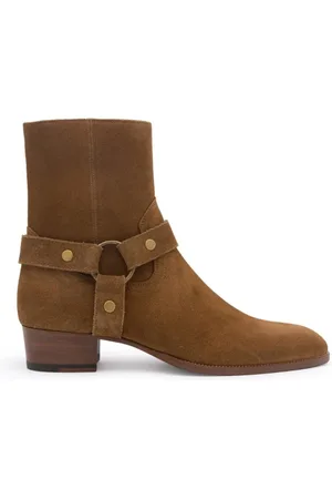 Saint Laurent Buty, Kobieta, brązowy, 39 1/2 EU, Skóra, Botki na obcasie Wyatt z uprzężą