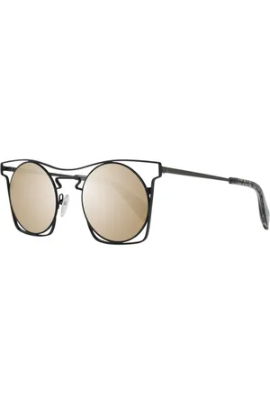 YOHJI YAMAMOTO Akcesoria, Mężczyzna, Czarny, ONE SIZE, Czarne okrągłe metalowe okulary przeciwsłoneczne z lustrzanymi szkłami