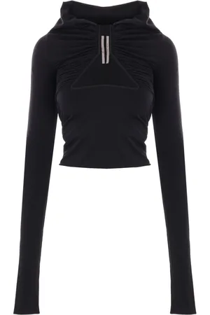 Rick Owens Koszulki, Kobieta, Czarny, XS, Nylon, Czarna bluzka z dżerseju z długim rękawem i wycięciami