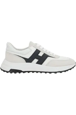 Hogan Buty, Mężczyzna, Biały, 44 EU, Zamsz, Białe skórzane trampki z wkładkami zamszowymi