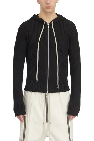 Rick Owens Bluzy, Mężczyzna, Czarny, M, Bawełna, Rozpinana Bluza z Kapturem