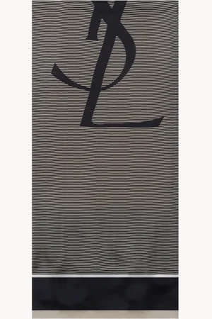 Saint Laurent Akcesoria, Mężczyzna, Niebieski, ONE SIZE, Jedwabny Szal w Kolorze Granatowym z Logo YSL