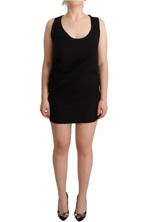 Roberto Cavalli Sukienki, Kobieta, Czarny, XL, Bawełna, Bawełniana Sukienka Mini typu Sheath Bez Rękawów