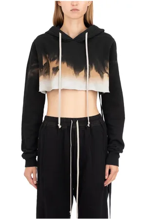 Rick Owens Bluzy, Kobieta, Czarny, S, Bawełna, Cropped Hoodie Terra