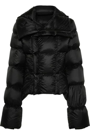 Rick Owens Kurtki, Kobieta, Czarny, S, Czarny Pikowany Płaszcz z Kołnierzem