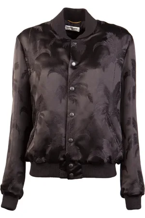 Saint Laurent Kurtki, Mężczyzna, Czarny, M, Bawełna, Czarna kurtka bomberka z motywem palm