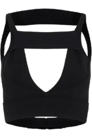 Rick Owens Koszulki, Kobieta, Czarny, M, Poliester, Krótki dziergany top z wycięciami