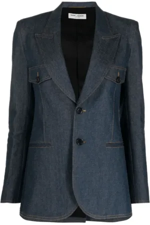 Saint Laurent Kurtki, Kobieta, Niebieski, M, Denim, Niebieska marynarka z denimu bawełnianego