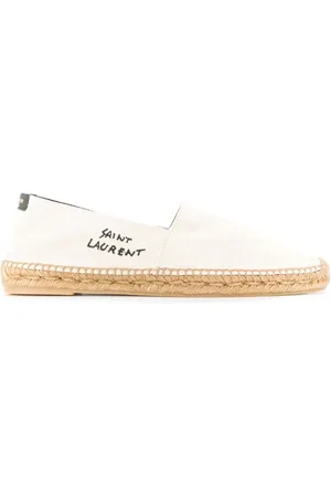 Saint Laurent Buty, Mężczyzna, Beżowy, 41 1/2 EU, Bawełna, Baletki z haftowanym logo
