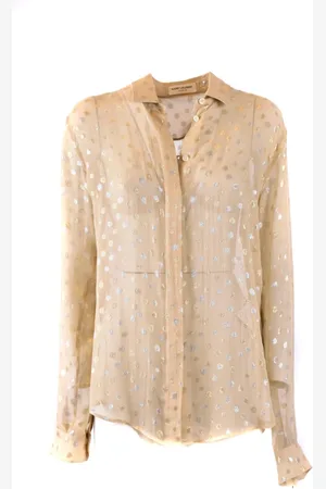 Saint Laurent Bluzki, Kobieta, Beżowy, M, Bawełna, Casualowa koszula bawełniana