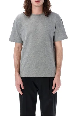 Saint Laurent Koszulki, Mężczyzna, Szary, M, Bawełna, Szara melanżowa koszulka z haftowanym logo