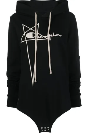 Rick Owens Bluzy, Kobieta, Czarny, L, Bawełna, Bluza z kapturem z bawełny z haftowanym logo