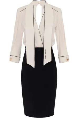 Elisabetta Franchi Sukienki, Kobieta, Biały, XL, Komplet georgette i krepa