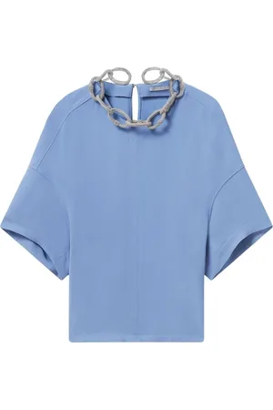 Stella McCartney Koszulki, Kobieta, Niebieski, 3XS, Kryształowa Ozdobiona Bluzka