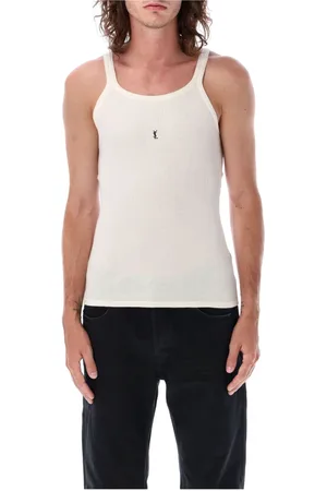 Saint Laurent Koszulki, Mężczyzna, Biały, XL, Bawełna, Logo Tank Top Natural