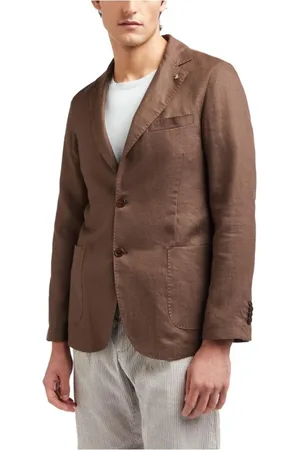 At.p.Co Kurtki, Mężczyzna, brązowy, S, Brązowy Żakiet lniany Slim Fit