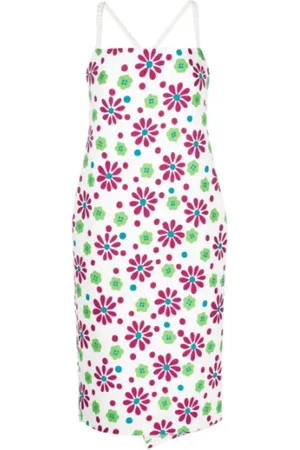 Saint Laurent Sukienki, Kobieta, Wielobarwność, M, Skóra, Sukienka midi w kwiatowy wzór