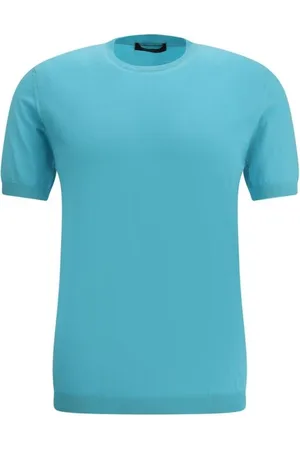 MOORER Koszulki, Mężczyzna, Niebieski, XL, Żakardowy T-shirt z okrągłym dekoltem