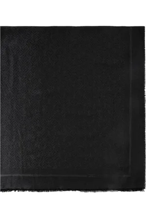 Elisabetta Franchi Akcesoria, Kobieta, Czarny, ONE SIZE, Czarny Logo Jacquardowy Szal Pashmina