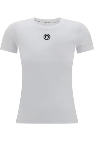 Marine Serre Koszulki, Kobieta, Biały, S, Koszulka z haftem Slim Fit z bawełny
