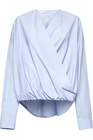 DRIES VAN NOTEN Bluzki, Kobieta, Niebieski, S, Niebieska Bluzka z Dekoltem w Serek