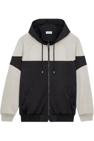 Saint Laurent Bluzy, Mężczyzna, Czarny, XL, Bawełna, Bluza z kapturem zapinana na zamek z haftem