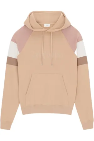 Saint Laurent Bluzy, Mężczyzna, Beżowy, M, Bawełna, Bluza z kapturem z haftowanym logo
