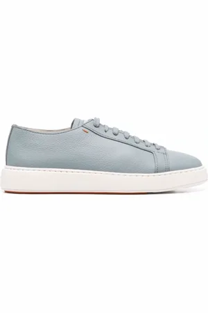 santoni Buty, Mężczyzna, Niebieski, 41 1/2 EU, Skóra, Sneakersy Low-Top z Kontrastowym Językiem