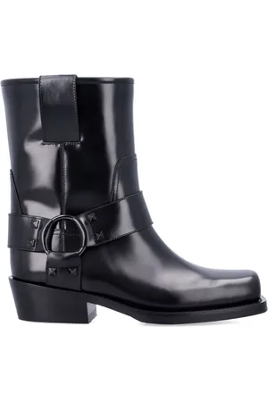 VALENTINO GARAVANI Buty, Kobieta, Czarny, 40 EU, Len, Czarne skórzane botki motocyklowe