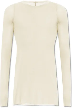 Rick Owens Koszulki, Mężczyzna, Beżowy, L, Prążkowany T-shirt Rib