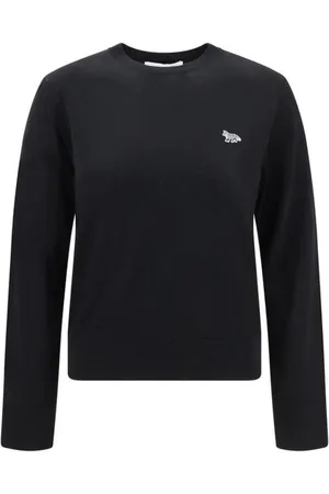 Maison Kitsuné Swetry, Kobieta, Czarny, M, Sweter z wełny z naszywką lisa i ściągaczem