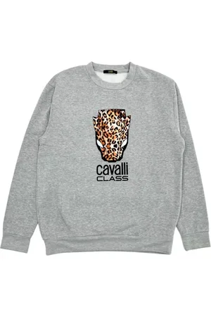 Roberto Cavalli Bluzy, Kobieta, Szary, L, Bluza z kapturem Leopard Head dla kobiet