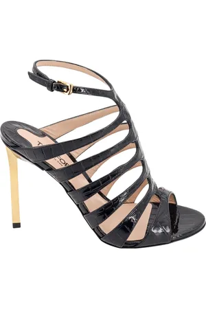 Tom Ford Buty, Kobieta, Czarny, 37 EU, Czarne Skórzane Sandały z Wzorem Krokodyla