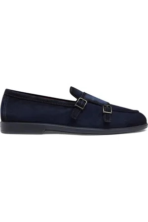 santoni Buty, Mężczyzna, Niebieski, 45 1/2 EU, Zamsz, Męskie półbuty z podwójną klamrą