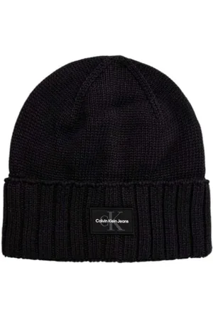 Calvin Klein Akcesoria, Mężczyzna, Czarny, ONE SIZE, Mono Logo Patch Bawełniany Beanie