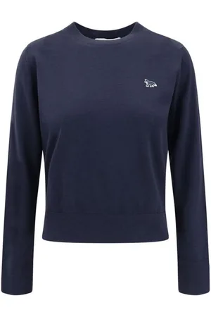 Maison Kitsuné Swetry, Kobieta, Niebieski, M, Sweter z wełny z naszywką lisa i ściągaczami