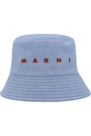 Marni Akcesoria, Mężczyzna, Niebieski, L, Monogramowa Bawełniana Kapelusz Wiaderko