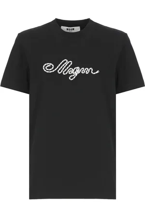 Msgm Koszulki, Kobieta, Czarny, L, Czarna Bawełniana Koszulka z Haftowanym Logo