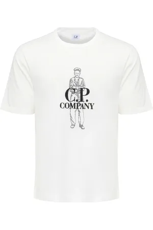 C.P. Company Koszulki, Mężczyzna, Biały, S, Koszulka z logo w czarnym