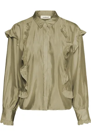 Soaked in Luxury Bluzki, Kobieta, Zielony, M, Poliester, Elegancka zielona bluzka z falbanami
