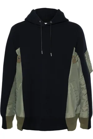 SACAI Bluzy, Mężczyzna, Niebieski, S, Bluza z kapturem w blokach kolorów i kieszenią na zamek błyskawiczny