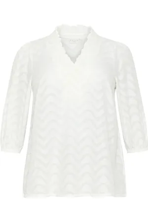 Kaffe Bluzki, Kobieta, Biały, 6XL, Bluzka Chalk z ¾ Rękawami