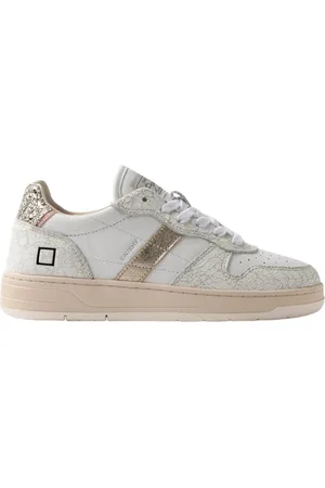 D.A.T.E. Buty, Kobieta, Biały, 38 EU, Białe Court Sneakers z brokatowymi detalami