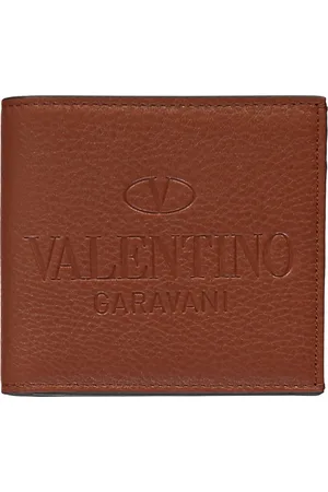 VALENTINO GARAVANI Akcesoria, Mężczyzna, brązowy, ONE SIZE, Len, Klasyczny Portfel Skórzany z Wieloma Przegródkami