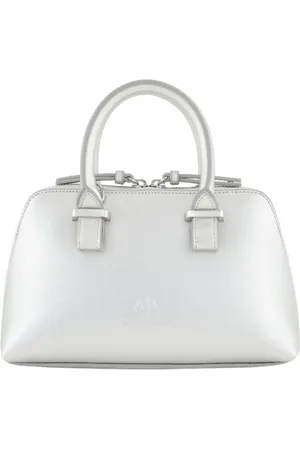 Armani Exchange Torebki, Kobieta, Szary, ONE SIZE, Srebrna torba z logo i zamkiem błyskawicznym