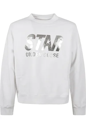 Golden Goose Bluzy, Mężczyzna, Biały, S, Metallic Logo Print Crewneck Sweatshirt