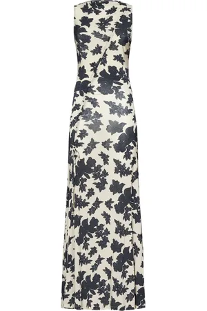 ULLA JOHNSON Sukienki, Kobieta, Beżowy, L, Rayon, Kremowy Czarny Print Sukienka Do Ziemi