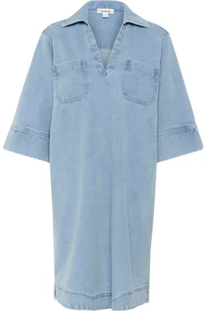 Soaked in Luxury Sukienki, Kobieta, Niebieski, S, Denim, Casual Denim Sukienka z ¾ Rękawami